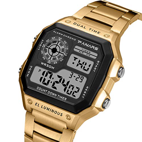 Electronic Watch Men's Waterproof Multi Function Sports Watch Square Fashion Electronic Watch (gold)