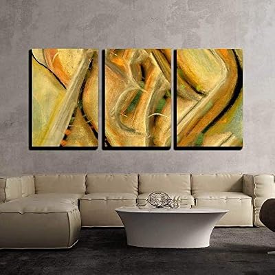 3 Piece Canvas Wall Art - Very Interesting Original Pastel Painting on Paper - Modern Home Art Stretched and Framed Ready to Hang - 24