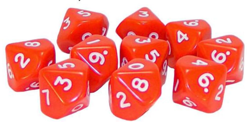 D10 Dice Pack - Set of 10 Red Ten sided dice