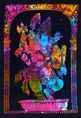 Harsh House Fashions Bohemian Psychedelic Tie Dye Standing Dance Lord Ganesha Printed Tapestry Wall Hanging Decoration (Multi Colour, 40 X 30 inches)