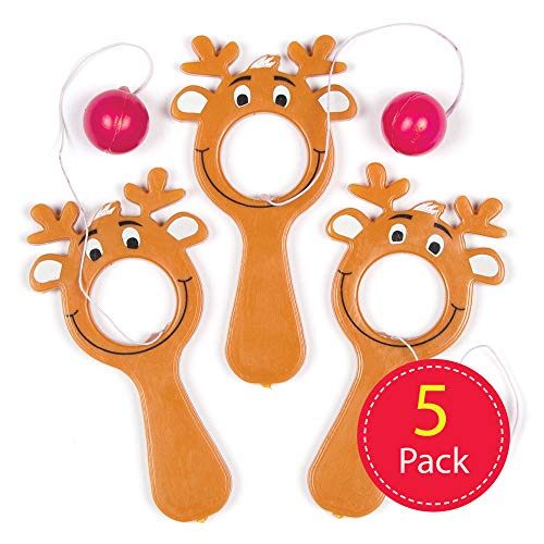 Baker Ross Mini Reindeer Bat & Ball Games Value Pack - Christmas Novelty Toys for Kids, Perfect Party, Loot , Prize Bag or Stocking Filler (Pack of 5)