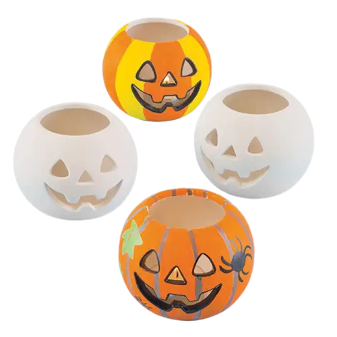 Baker Ross H1582 Ceramic Pumpkin Tealight Holders - Pack of 3, Halloween Pumpkin Candle Holder, Ceramic Pumpkin to Paint, Great for Halloween Decorations for Kids