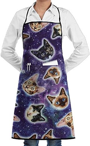 Galaxy Cats Cat Heads In Space Galaxy Bib Apron With Pockets Men &amp; Women Kitchen Apron For Cooking For Cooking,Baking,Crafting,Gardening,BBQ-Gray