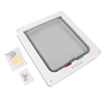 Plastic Pet Door, Sturdy White Color Controllable Flexible Switch Pet Lock Flap Door for Pets Puppy Dogs Cats (L-L)