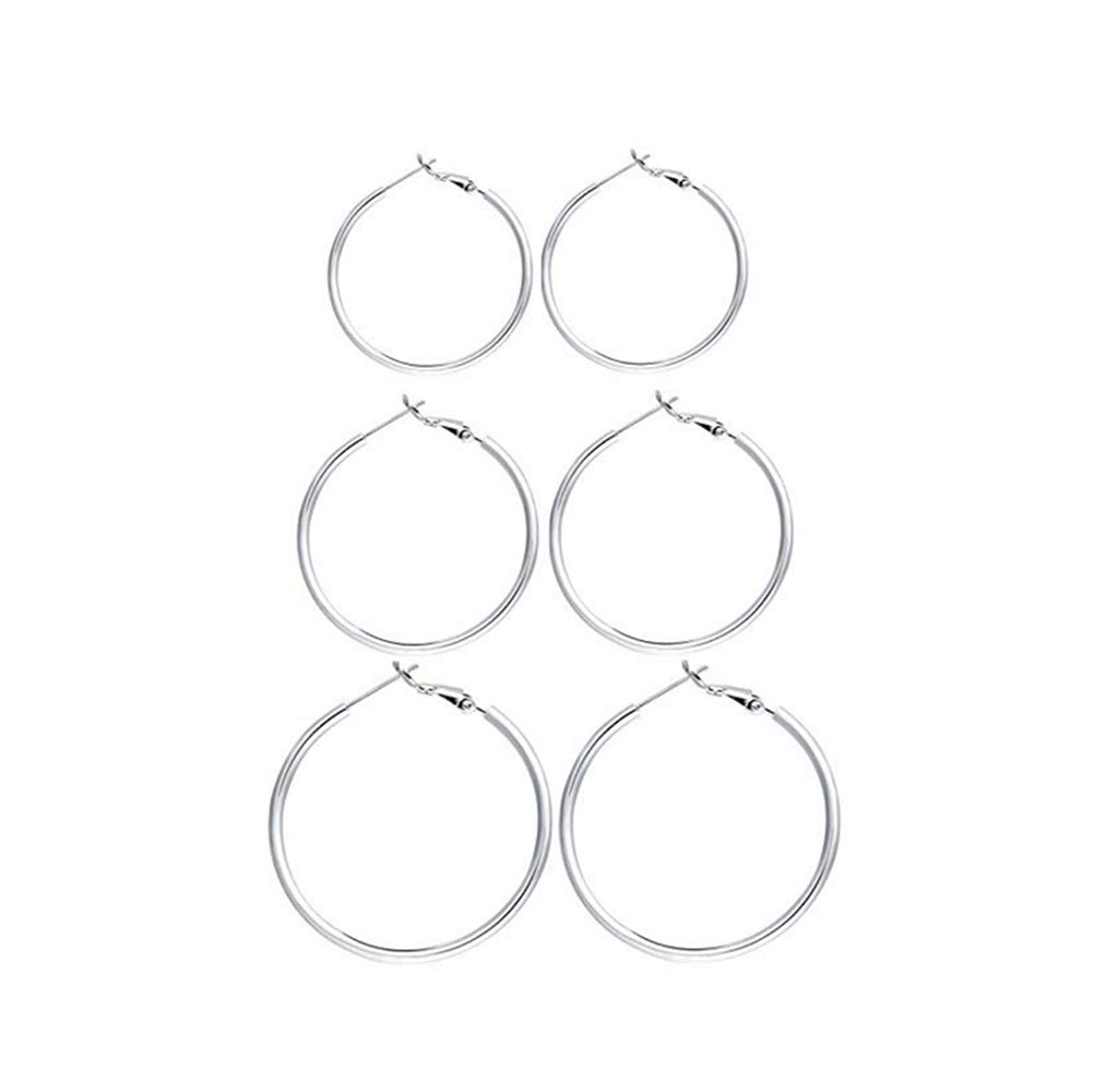 3 Pairs Silver Hoops Earrings for Women, 925 Sterling Silver Post Hoop Earrings, Large Hoop Earrings Set for Girls Gifts(20/30/40mm)