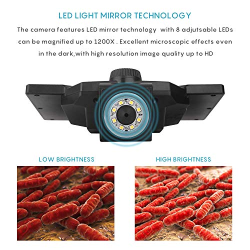 LCD Digital Microscope 7 in HD Screen 1200X Magnification Zoom Camera Video Recorder Angle Adjustable Microscope, 8 LED Lights, Built-in 3000 mAh Battery Rechargeable (7 inches with 16G SD Card)