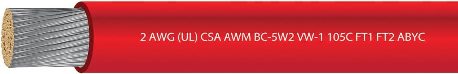 EWCS 2 AWG UL Approved Marine Grade Tinned Copper Boat Battery Cable Rated 600 Volts Spec - Made in USA! - RED - 25 FEET : Sports & Outdoors