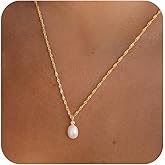 Pearl Necklaces for Women, Dainty Pearl Drop Necklace 14K Gold Plated CZ Pearls Pendant Necklace Small Gold Choker Necklaces for Women Trendy Wedding Jewelry Bridesmaids Gifts