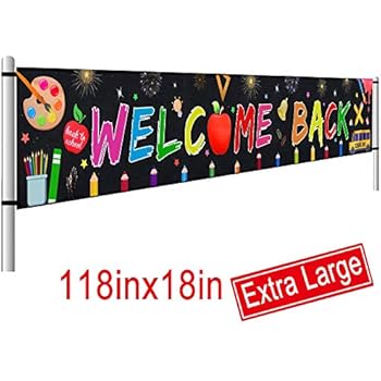 Large Welcome Back Banner, First Day of School Banner, Back to School Decorations Party Supplies, Teacher Banner Office Classroom Decor (9.8 x 1.5 FT)