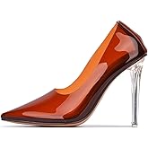 Women's Pointed Toe Clear Heels - Transparent Upper, 3.75 inch Lucite Heel & Genuine Leather Insole, Classy Pointy Pumps (Glass Doll.A)