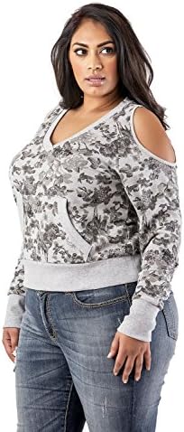 Poetic Justice Curvy Women's Plus Size Grey Floral Printed V-Neck Sweatshirt