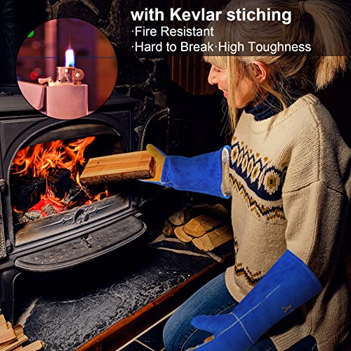 Animal Handling Gloves, Bite Proof Gloves - Cat Gloves Bite Proof Kevlar Reinforced Leather for Dog, Cat Scratch, Falcon, Grabbing, Reptile, Snake (17.7inch/45cm)