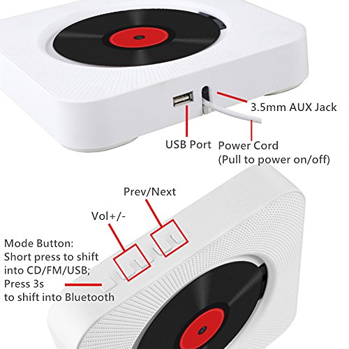 Wall-Mountable-CD-Player-WINSSES-HiFi-Speaker-with-Bluetooth-Remote-Control-USB-35mm-Headphone-Jack-AUX-inputoutput