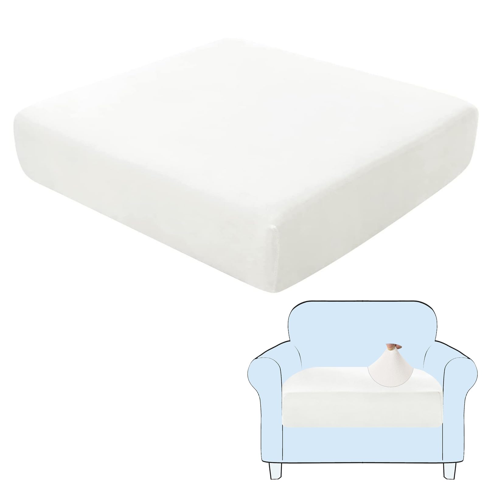 SHUOJIA Sofa Seat Cushion Covers, Stretch Velvet Sofa Cover, Non-Slip Couch Cushion Covers Replacement for Individual Cushion,with Elastic Fabric,Machine Washable (White,Large-1-Seater)