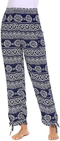 Donkap Women's Aztec Tribal Design Yoga Wide Leg Harem Pants Navy Blue L