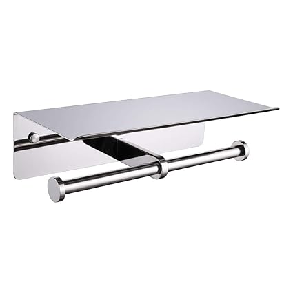 Aplusee Double Toilet Paper Holder With Shelf Polished Chrome Sus304 Stainless Steel Contemporary Bathroom Tissue Roll Holder Cell Phone Storage Rack Amazon In Home Kitchen