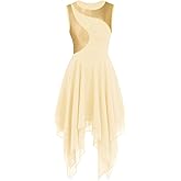 yrsZX Women's Praise Dance Dress Tunic Irregular Flowy Skirt Sleeveless Worship Liturgical Lyrical Dance Costume