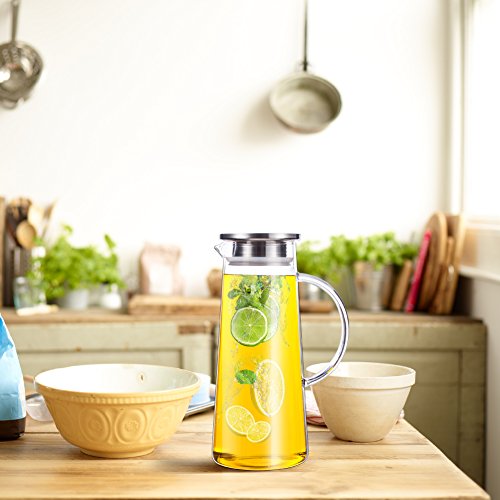 50 Ounces Glass Pitcher with Lid, Water Carafe for Juice and Iced Tea