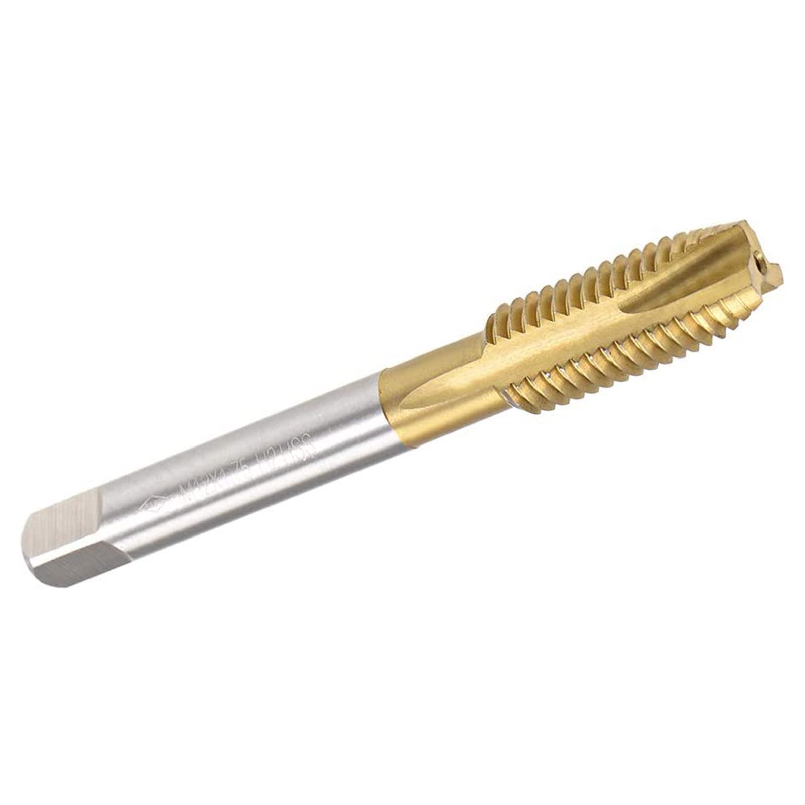 TOP-VIGOR M12 x 1.75mm Spiral Point Plug Thread Tap, Thread Milling Tap with H2 Tolerance 3 Flutes Ground Threads, HSS Titanium Coated (Round Shank with Square End) — image 1