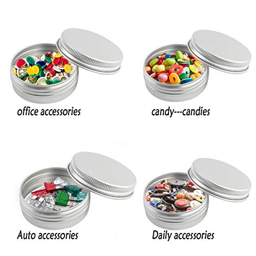 Wobe 40 Pack 1 oz Aluminum Round Tin Cans Screw Top Lip Balm Tin Containers Bottle with Screw Thread Lid Metal 30ml for Store Spices Candies Tea Pills Crafts Gift Giving - Thumbnail 3