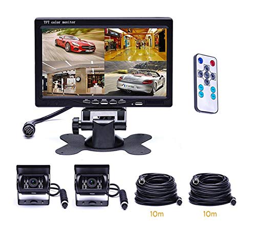 WSJS Car reversing Camera kit with Monitor sensors Truck Backup Camera Wired Screen 7 inch Waterproof Monitor 4 pin Cable for Truck RV Lorry