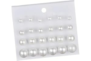 QLKILYR Pearl Stud Earrings, 12 Pairs Hypoallergenic Composite White Pearl Earrings Stud for Women, Round Ball Earrings Set Birthday Bridal Wedding Christmas Jewelry