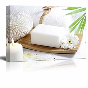 Relaxing Spa Counter with White Soap Burning Candles and Blooming Flower - Canvas Art Wall Art - 12" x 18"
