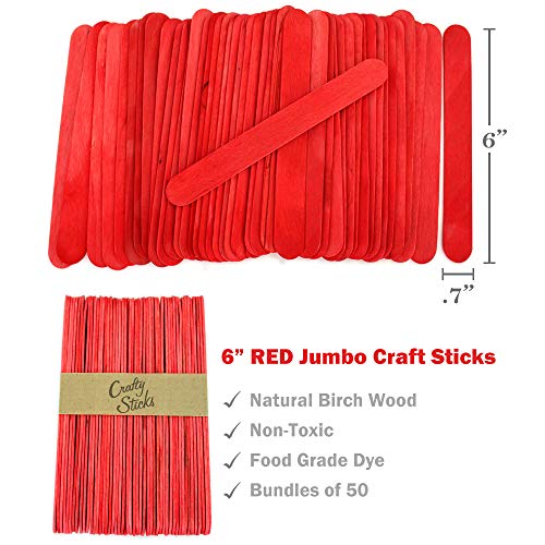 300 Sticks - Jumbo Wood Craft Popsicle Sticks 6 Inch -RED