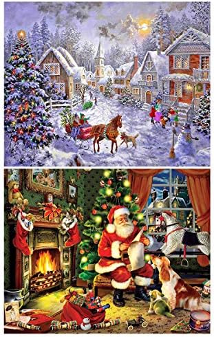 2 Pack 5D DIY Diamond Painting Kit Wall Hanging Full Drill Diamond Painting Set for Christmas Home Decor (Christmas)