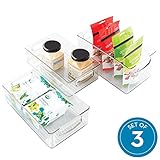 InterDesign Home Kitchen, Pantry, Refrigerator, Freezer Storage Organizer Bins with Handles - Set of 3, Clear