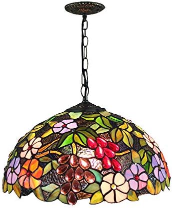 ROCCY Tiffany Style Pendant Lamp 40Cm European Style Retro Grape Art Stained Glass Ceiling Pendant Light Creative Gem Elegant Shades Wire Cage Lights Bar Club Dining Room Hallway 16Inch E27 Chandelier