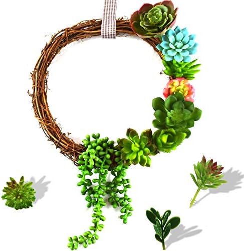 Fake Succulent Plants - Set of 11 Artificial Succulent Plants - Unpotted and Assorted with Hanging String of Pearls, Faux Succulents for Indoor/Outdoor Decor, Office and Garden Arrangements