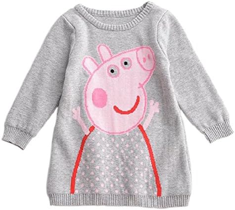 Girls' Knit Peppa pig Face Sweater Winter Sweater Long Sleeve 3-8t (5t, Grey)