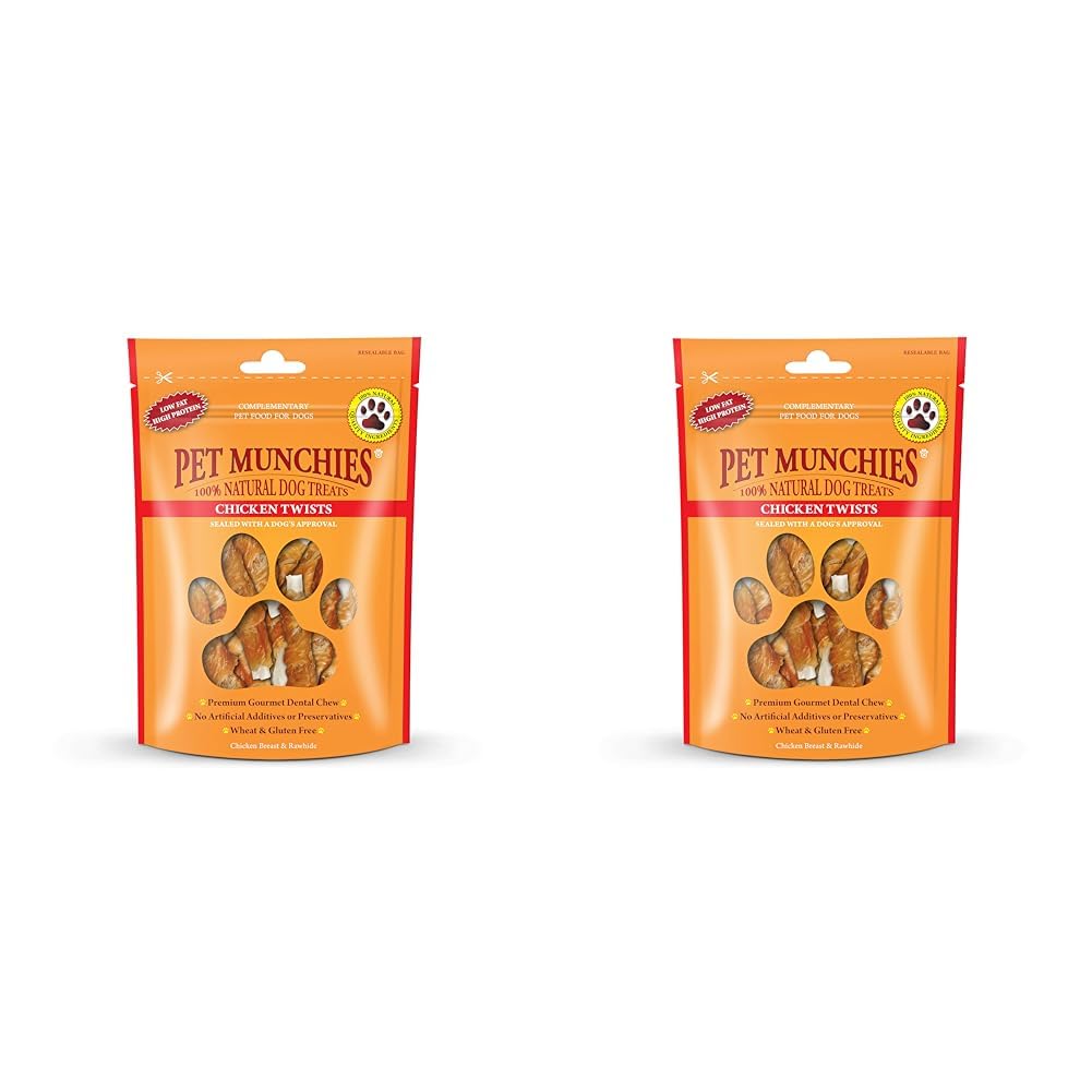 Pet Munchies Chicken Twists Dog Treats, Premium Grain Free Dental Sticks with Natural Real Meat, Low in Fat and High in Protein 80g (Pack of 2)