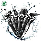 KOOWHEEL Electric Shaver Razor For Men 4 in 1, Beard Trimmer Waterproof Wet Dry Rotary Shaver Cordless Hair Trimmer Nose Hair Trimmer Facial Cleaning Brush USB Rechargeable Black