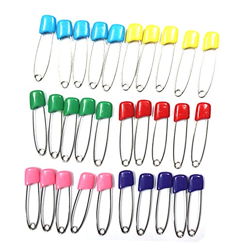 GTONEE 30pcs safety pins, cute brooch pin colorful, Stainless steel, Size L, 2.1 inch - Thumbnail 4