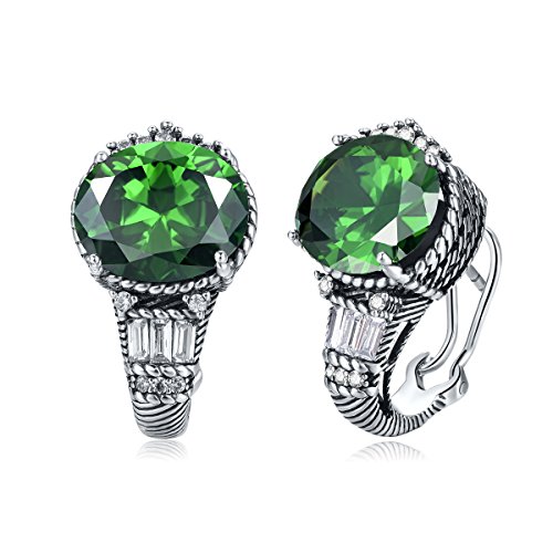 Merthus Antique Style Womens 925 Sterling Silver Created Emerald Stud Earrings