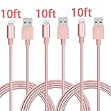 Charger, JOOMFEEN 3Pack 10FT Extra Long Nylon Braided 8pin Cable USB Cord Charging Cable for iphone se,7,7 plus, 6s, 6s plus, 6plus, 6,5s 5c 5,iPad Mini, Air,Pro,iPod. (Rose Gold)