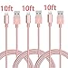 Charger, JOOMFEEN 3Pack 10FT Extra Long Nylon Braided 8pin Cable USB Cord Charging Cable for iphone se,7,7 plus, 6s, 6s plus, 6plus, 6,5s 5c 5,iPad Mini, Air,Pro,iPod. (Rose Gold)