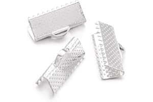 Craftdady Silver Ribbon Ends 50Pcs Bookmark Pinch Crimp Clamp Cord End Fastener Clasps with 1mm Loop for Leather Suede Jewelry Making 16x8mm