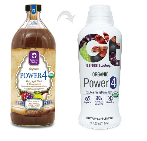 Power4 100% Goji, Acai, Noni & Mangosteen Berry Juice Supplement ~ All 4 Power JUICES in 1 ~ by Genesis Today - 32oz Bottle