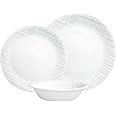 Corelle Dinnerware Set, 12-Piece, Linen Weave, Tempered Glass, Dinner Plates, Side Plates & Bowls, 3X More Durable, Half The Space & Weight of Ceramic, 1146908