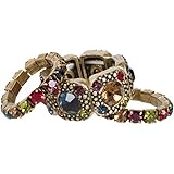 Heirloom Finds Multi Color Crystal Jewel Antique Gold Tone Stretch Ring Trio