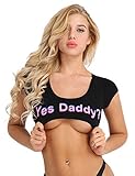 FEESHOW Womens Teen Girls O Neck Short Sleeve Yes Daddy Crop Tops Cotton T-Shirts