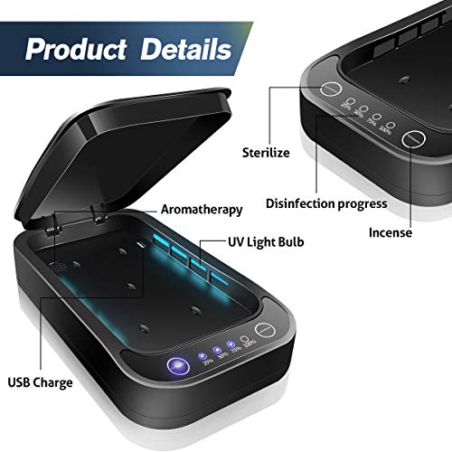 RioRand Double Bond UV Ultraviolet Smartphone Sterilizer Box,Multi-Function Sterilization Sanitizing with Aromatherapy for Cellphone Jewelry Watches Black