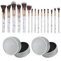 Set of 17, Brush Color Removal Sponge and Makeup Brushes Set, findTop 2 Pieces of Dry Makeup Brush Quick Cleaner Sponge and 15 Pieces of Cosmetic Brushes