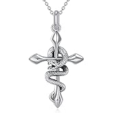 YAFEINI Snake Necklace for Women Men 925 Sterling Silver Snake Amulet Cross Pendant Vintage Gothic Punk Jewelry Gifts for Men