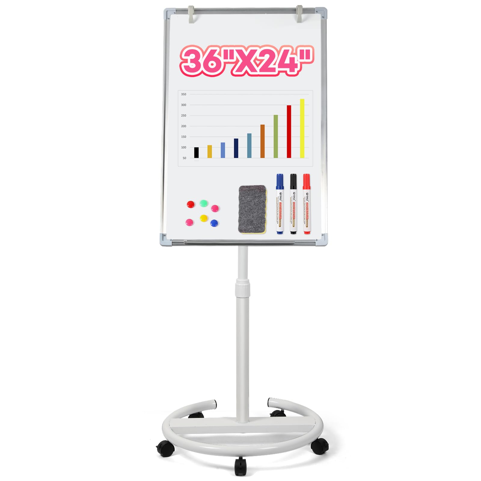 Photo 1 of E BAVITE Mobile Magnetic Portable Dry Erase Board, 36 x 24 in Rolling White Board Stand Easel with Flipchart Pad for Office or Teaching at Home & Classroom