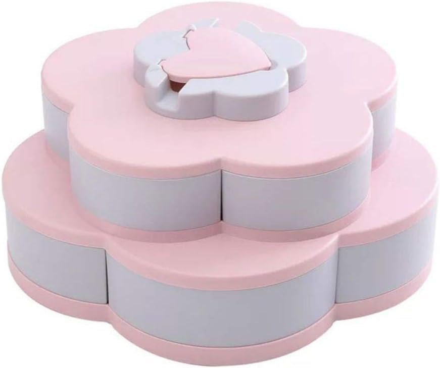 Autobestown Double Layer Nut Serving Platter, Flower-Shaped Rotating Snack Containers with 10 Compartments Candy Appetizer Tray Dried Fruits Storage Organizer Snack Box for Party Home Picnic