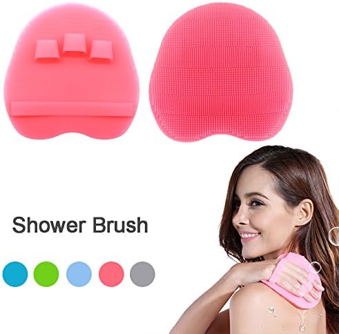 Soft Silicone Shower Brush, Body & Face & Short Hair Wash, Bath Exfoliating Skin Massage Scrubber, Dry Skin Brushing Glove Loofah, Fit for Sensitive and All Kinds of Skin (Pink)
